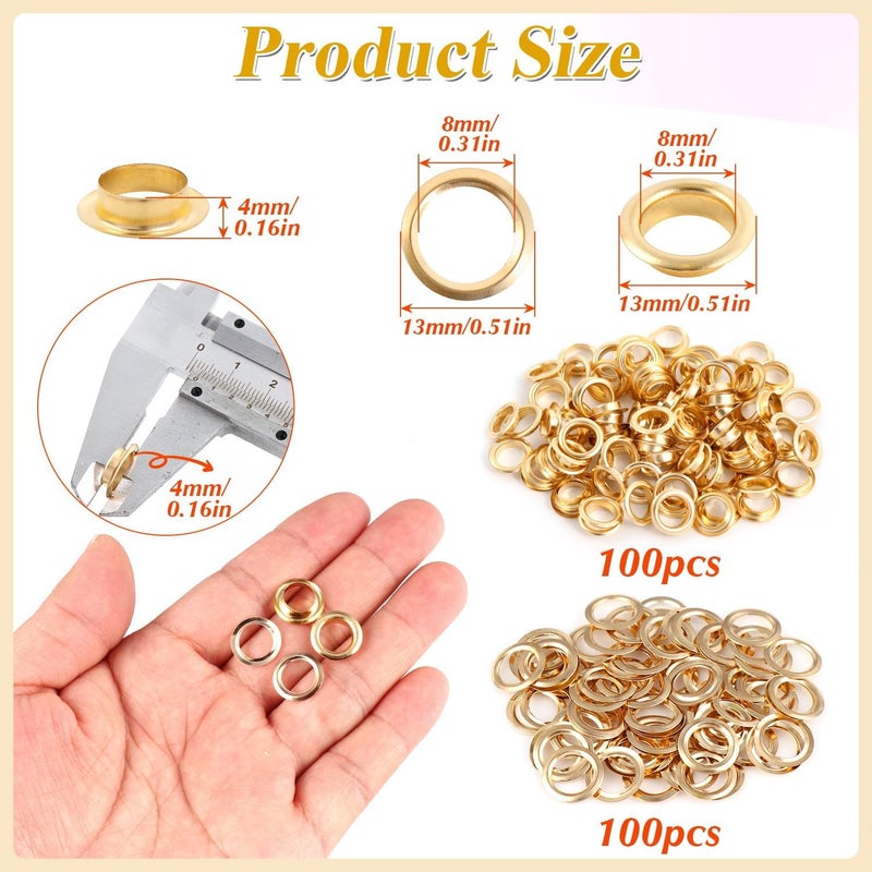 PECMER 100 PCS Gold Eyelets and Grommets- 5/16 Inch Copper Eyelets Grommets with Washers for Belt Bag Tag Scrapbook-8mm Eyelets for Paper Crafts and Fabric Shoes - Image 2